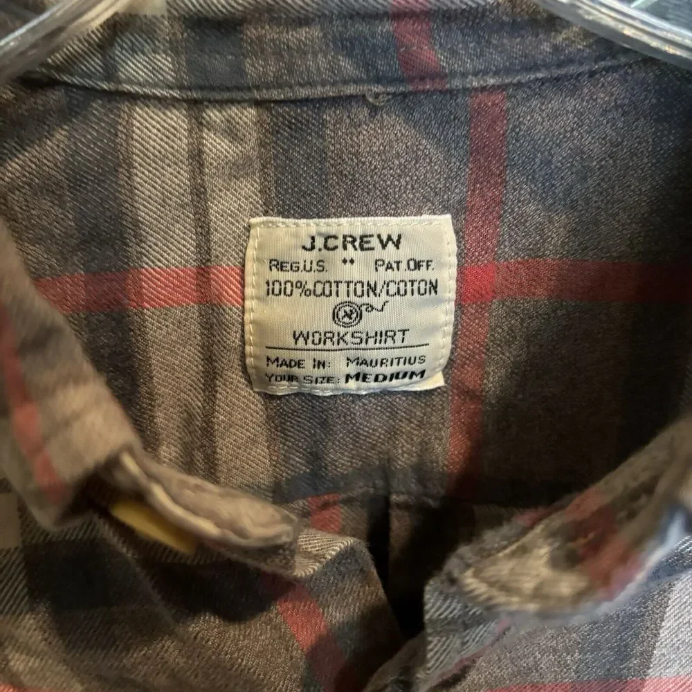 J.Crew Men's workshirt long sleeve sz Medium gray Plaid Style‎ 53410 100% cotton